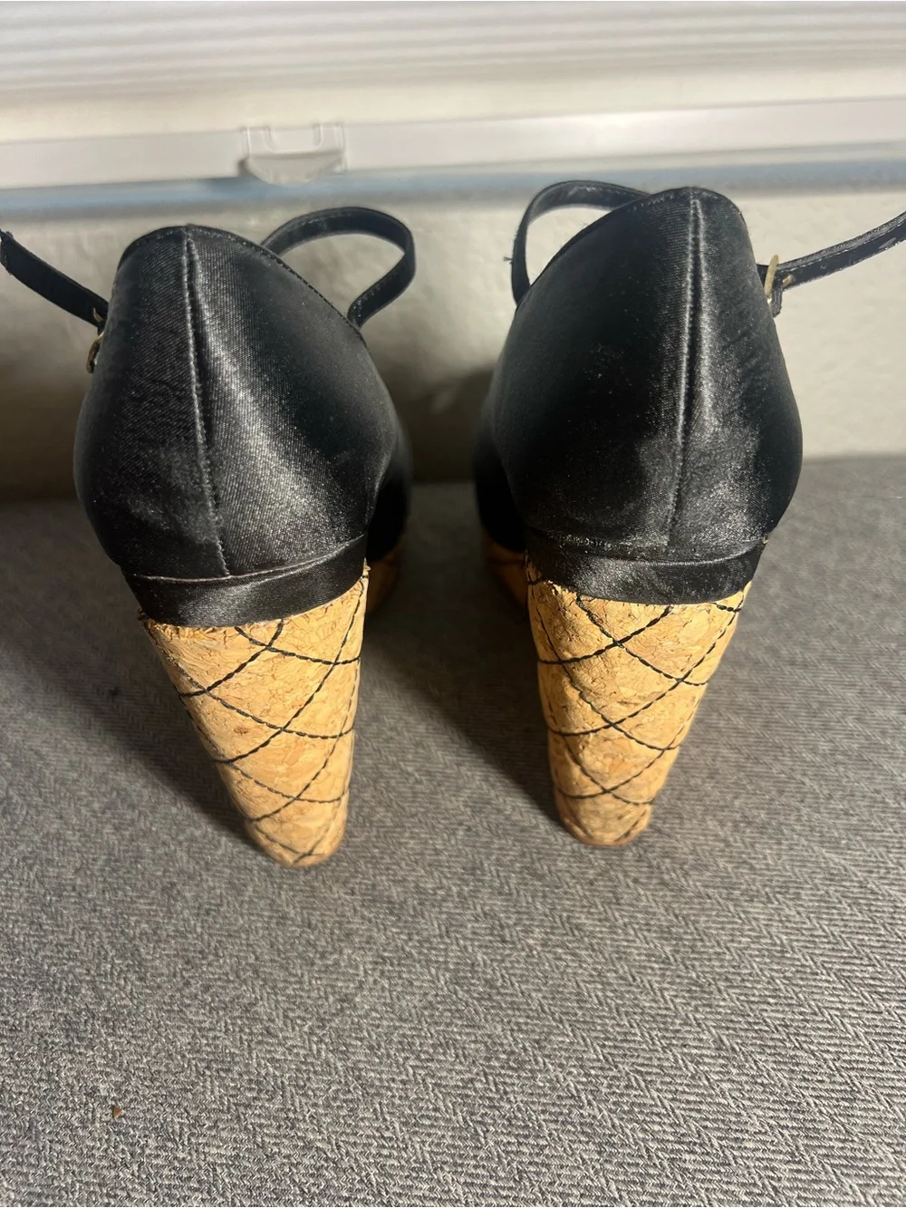 Black Peep-Toe Cork Platform Wedges – Women’s Size 7.5